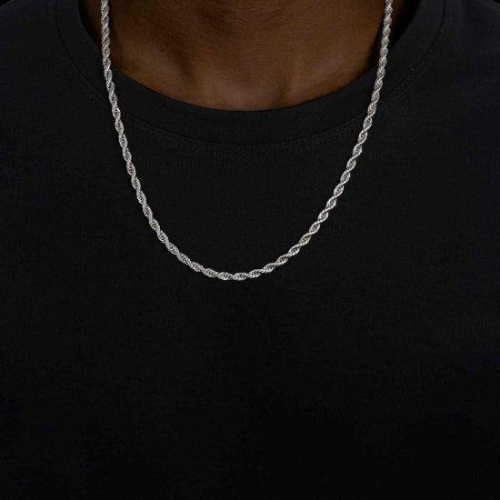 4MM 925 Sterling Silver Rope Link Chain Neck View 