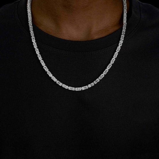 4MM Byzantine Chain Silver Neck View 