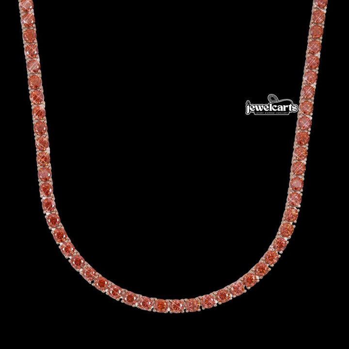 4MM Red Moissanite Tennis Link Chain in 14K Gold Front View