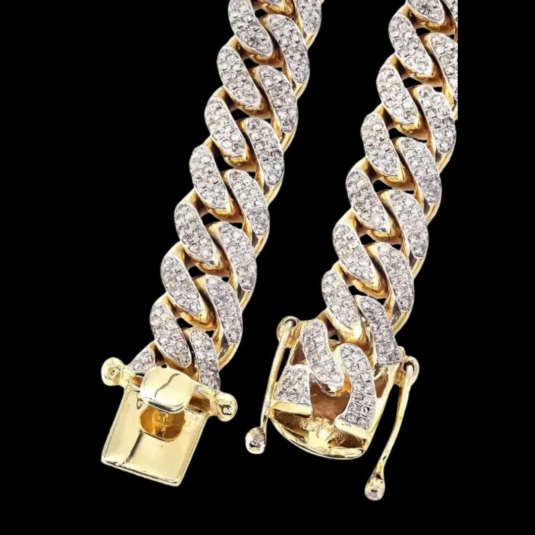 Round Moissanite Pavé Cuban Link Necklace in 14K Gold