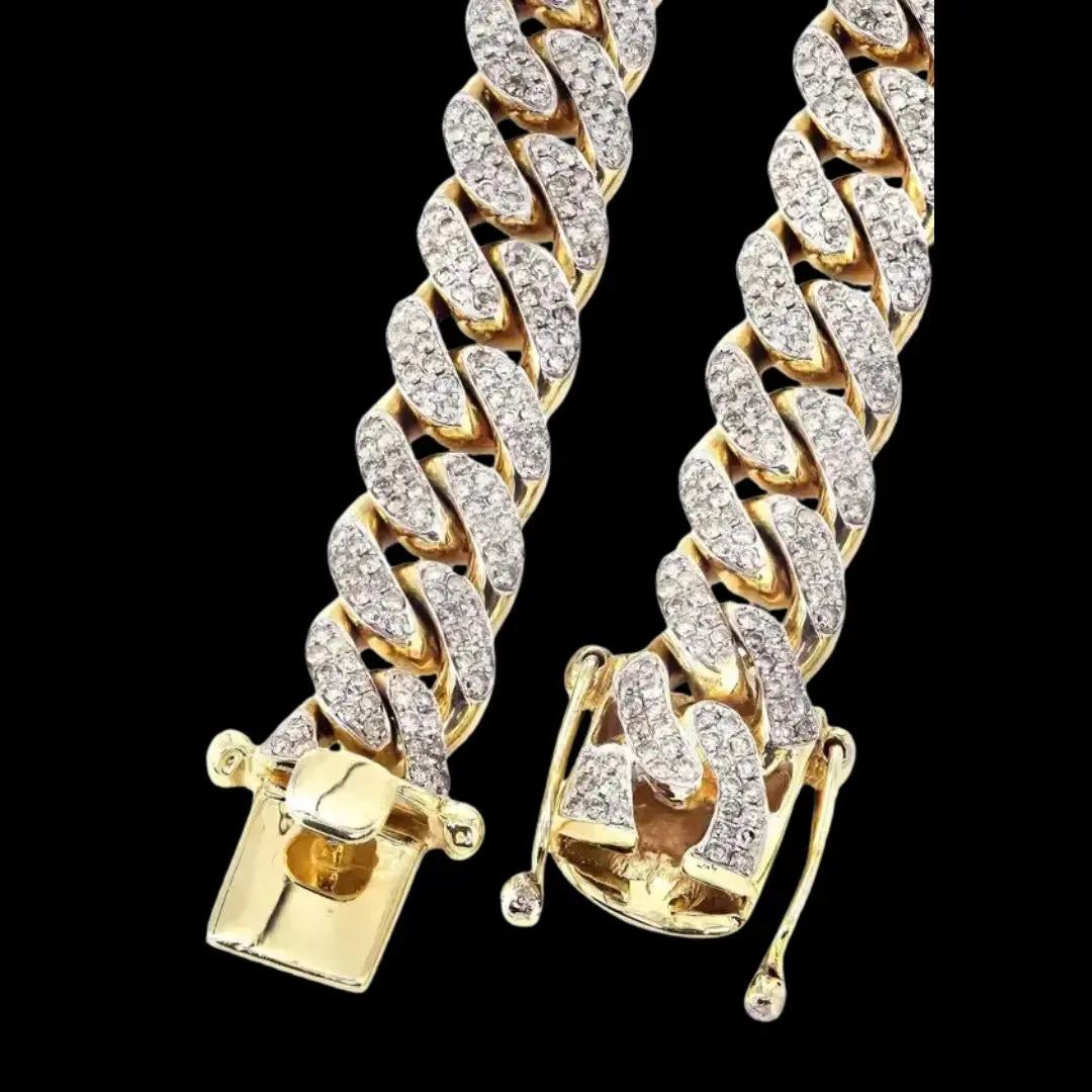 Round Moissanite Pavé Cuban Link Necklace in 14K Gold Jewel Carts
