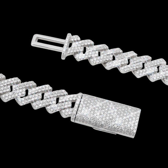 12MM VVS Moissanite Double Row Cuban Necklace 14K White Gold