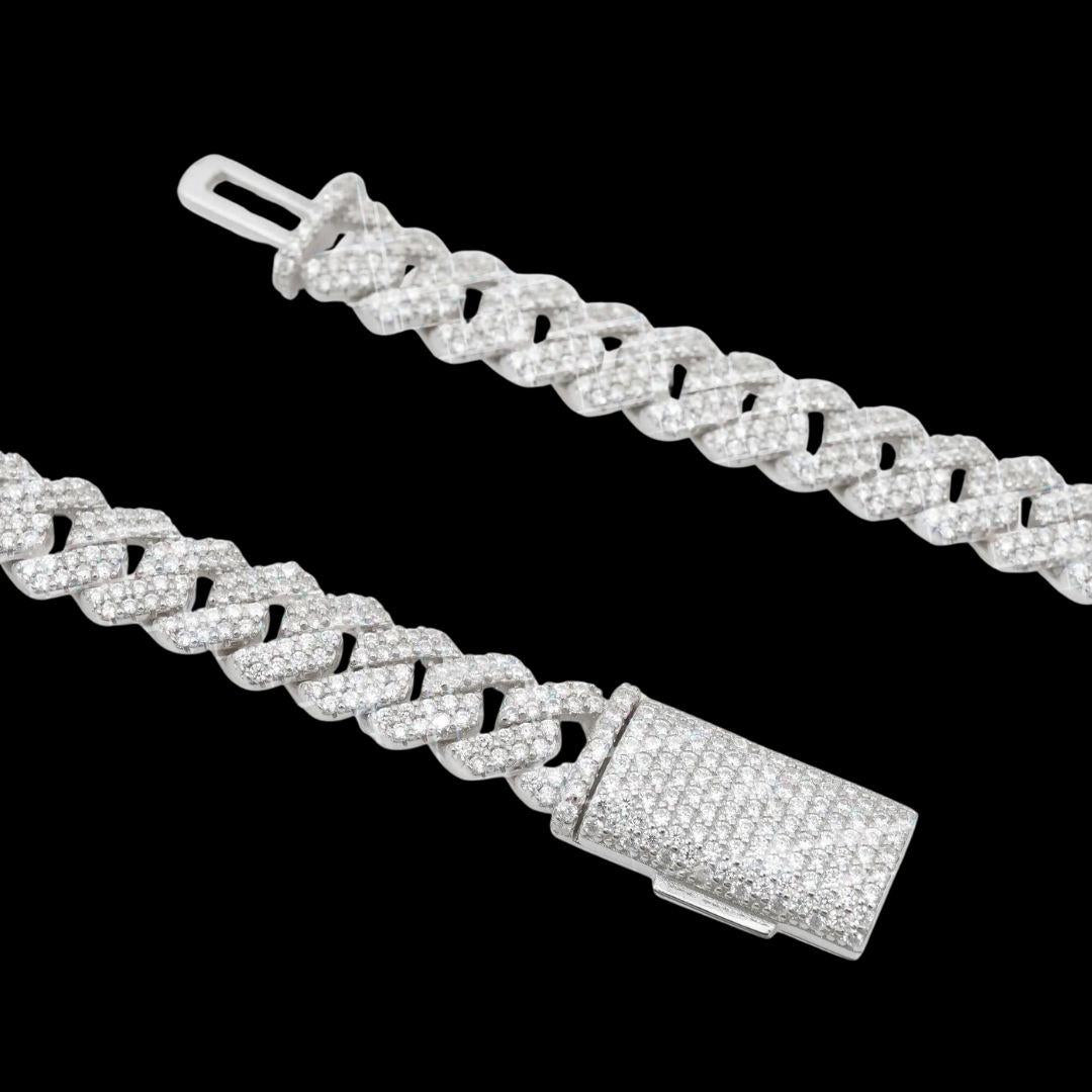 8MM Prong-Set Moissanite Cuban Link Chain 14K White Gold