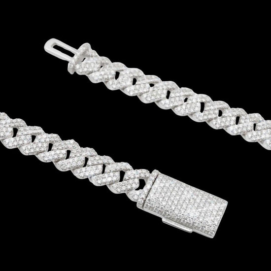 8MM Prong-Set Moissanite Cuban Link Chain 14K White Gold