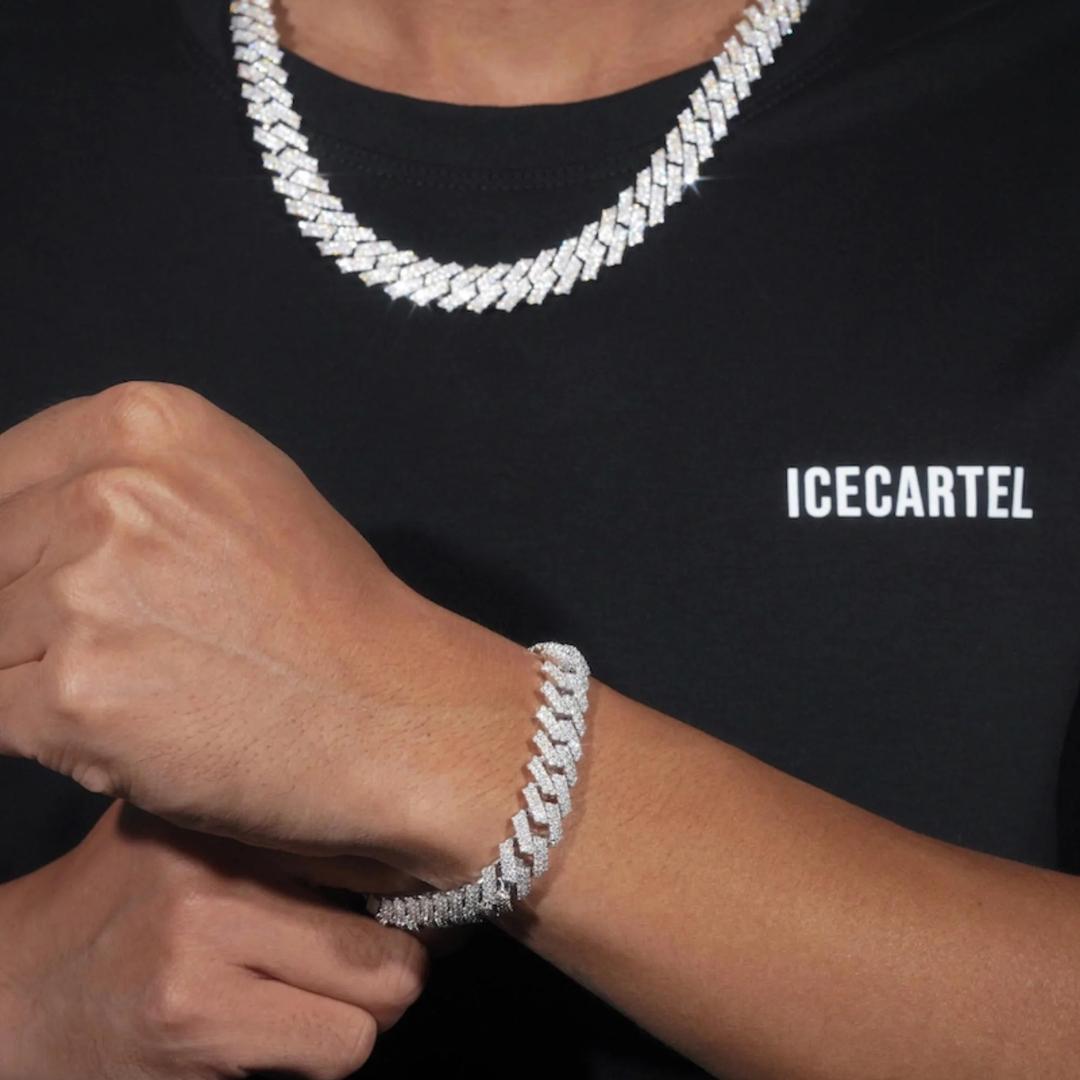 10MM Moissanite Cuban Link Chain and Bracelet Set