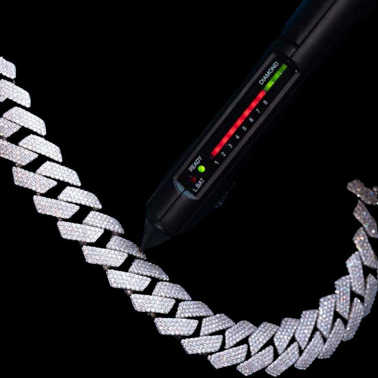 4 Row 20MM VVS Moissanite Cuban Chain 14K Gold Diamond Test View