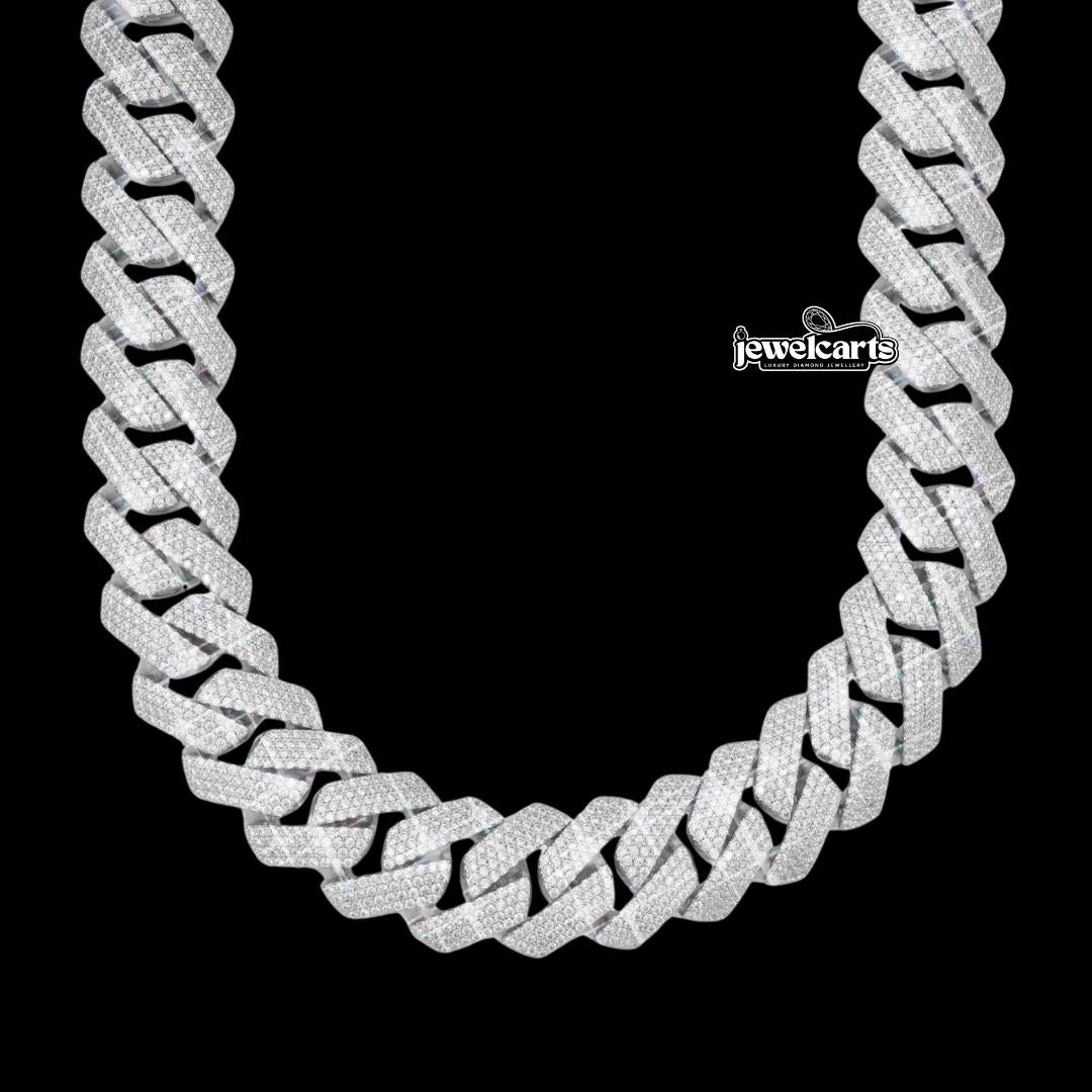 4 Row 20MM VVS Moissanite Cuban Chain 14K Gold Front View