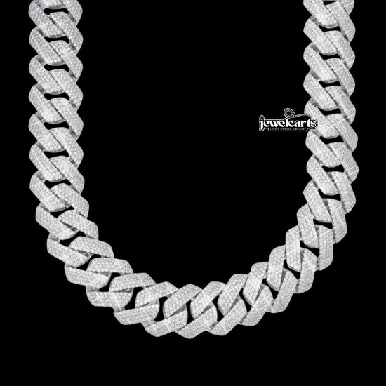 4 Row 20MM VVS Moissanite Cuban Chain 14K Gold Front View