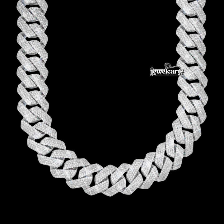 4 Row 20MM VVS Moissanite Cuban Chain 14K Gold Front View