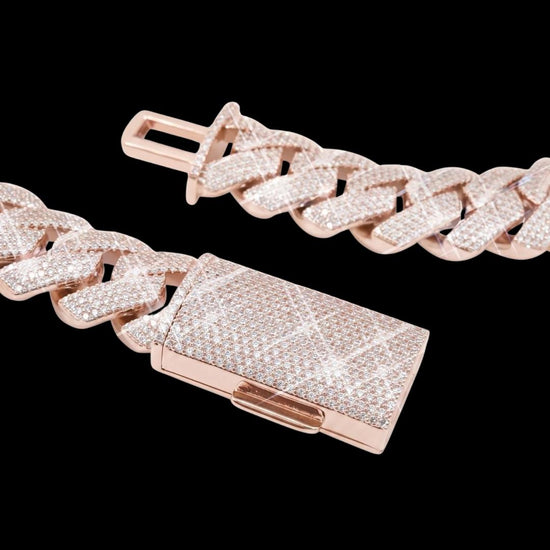 4 Row 20MM VVS Moissanite Cuban Chain 14K Rose Gold Clasp View