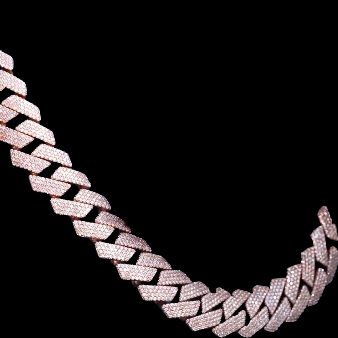 4 Row 20MM VVS Moissanite Cuban Chain 14K Rose Gold Close Up Front View