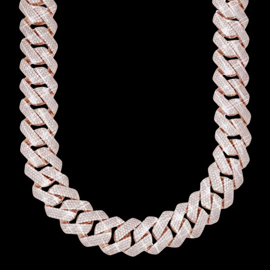 4 Row 20MM VVS Moissanite Cuban Chain 14K Rose Gold Diamond Front View
