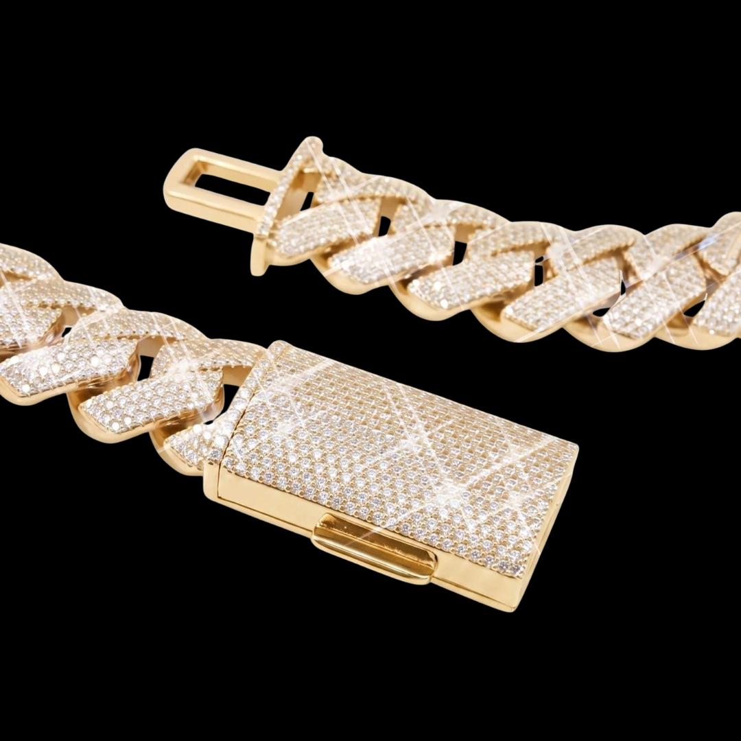 4 Row 20MM VVS Moissanite Cuban Chain 14K Yellow Gold Clasp View