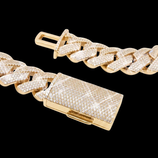 4 Row 20MM VVS Moissanite Cuban Chain 14K Yellow Gold Clasp View