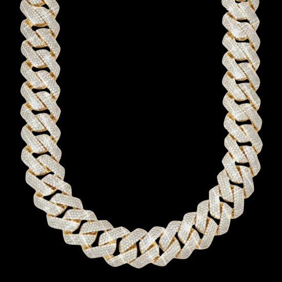 4 Row 20MM VVS Moissanite Cuban Chain 14K Yellow Gold Front View
