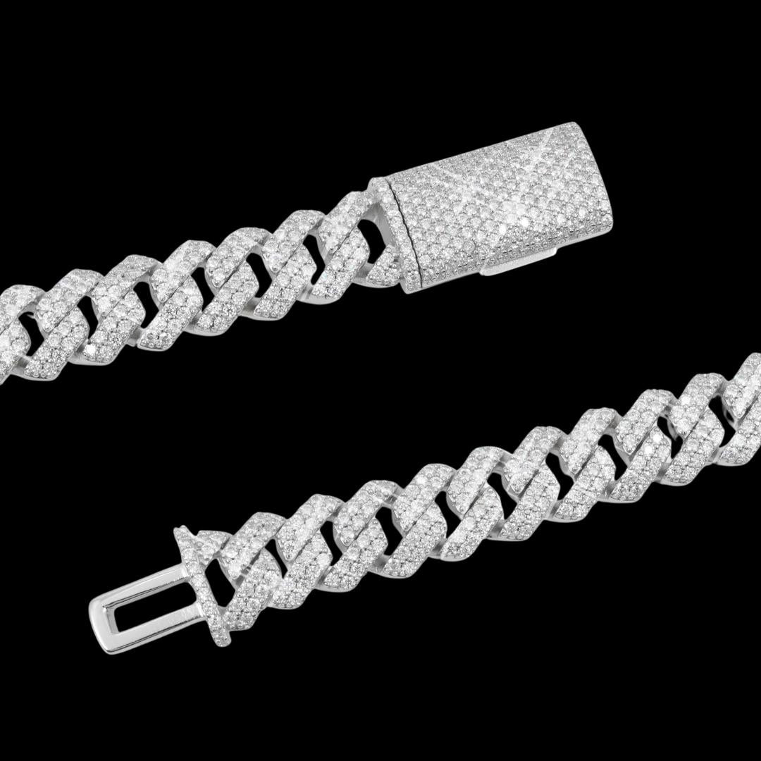 10MM VVS Moissanite Pave Cuban Necklace in 14K Gold