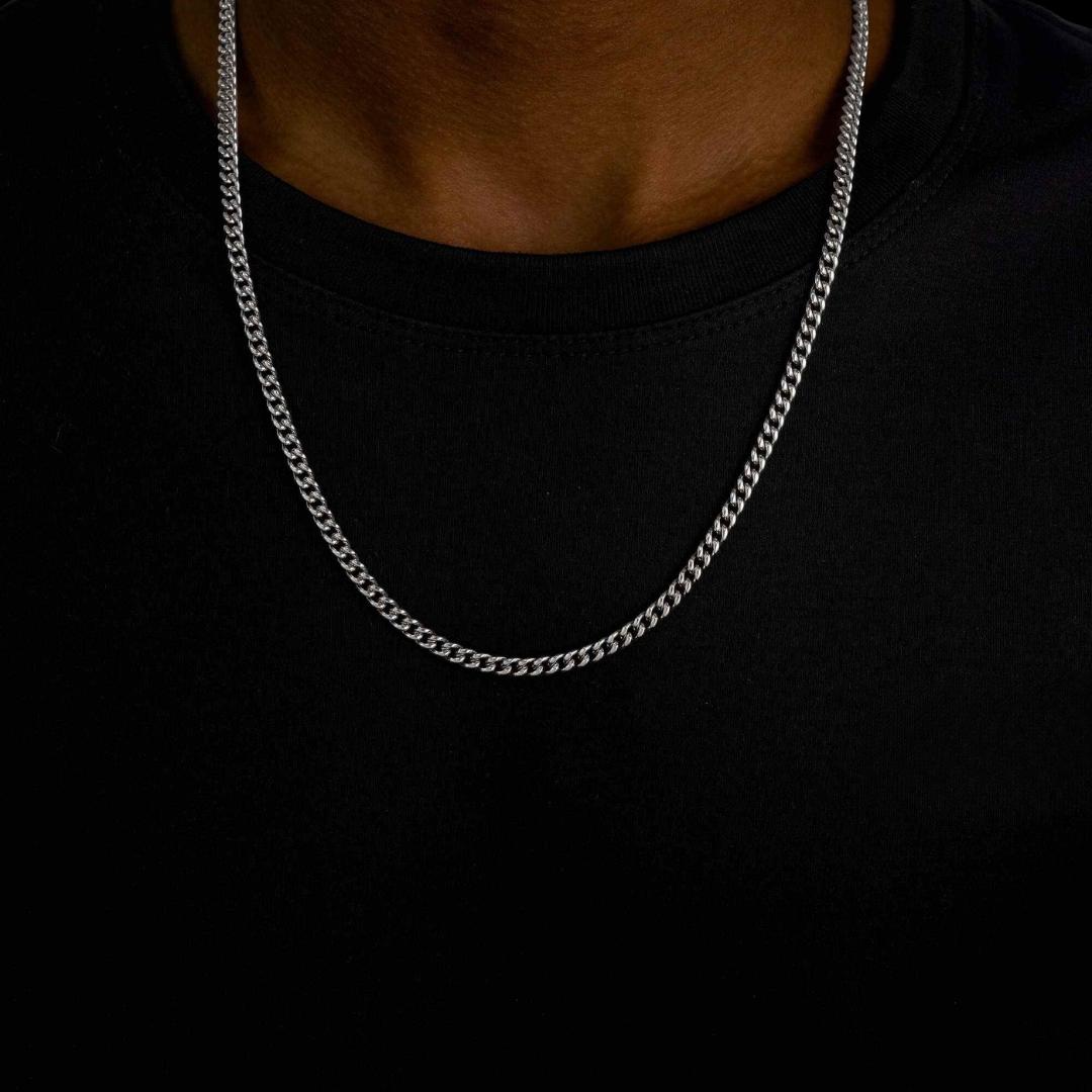 4mm Cuban Link Chain in 925 Sterling Silver Neck View 