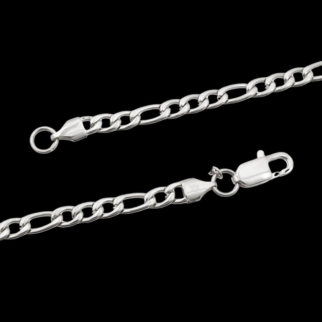 5MM Figaro Chain and Bracelet Bundle Silver Clasp View
