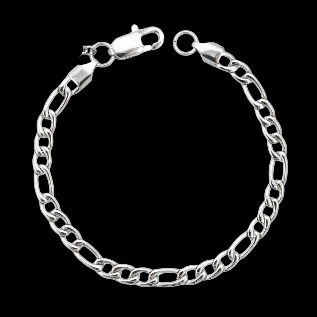 5MM Figaro Chain and Bracelet Bundle Silver Close Up Front View