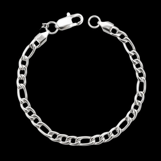 5MM Figaro Chain and Bracelet Bundle Silver Close Up Front View