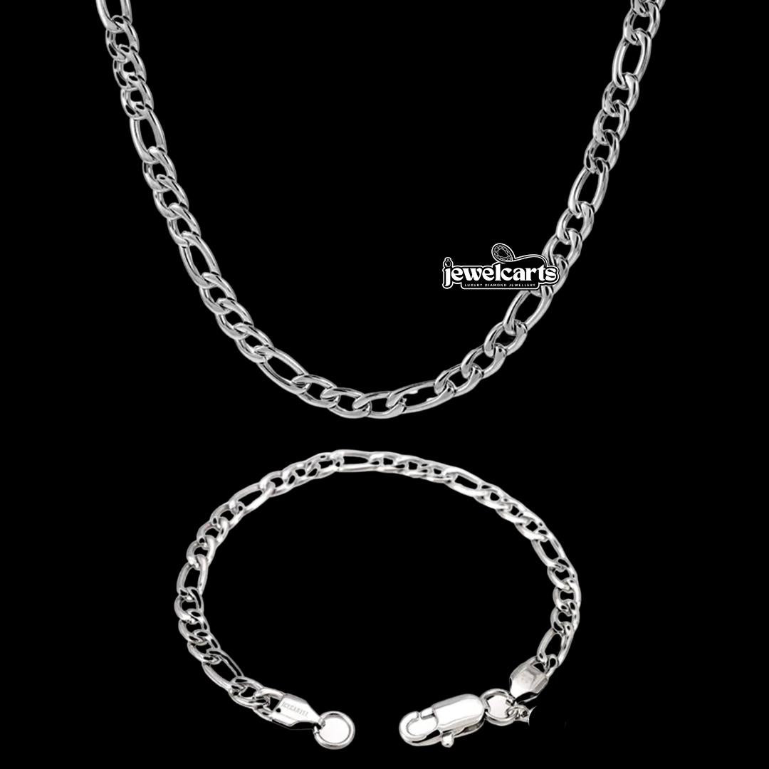 5MM Figaro Chain and Bracelet Bundle Silver Front View