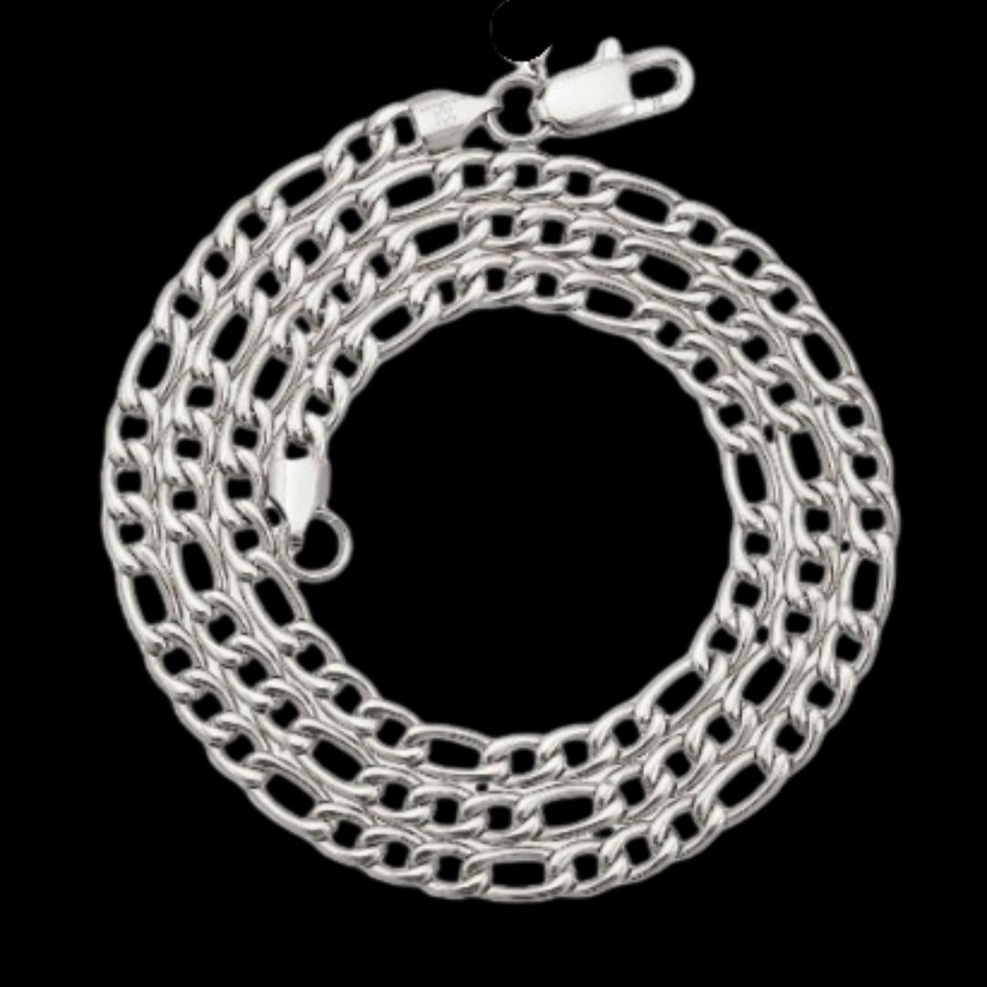 5MM Figaro Chain and Bracelet Bundle Silver Full Close Up View