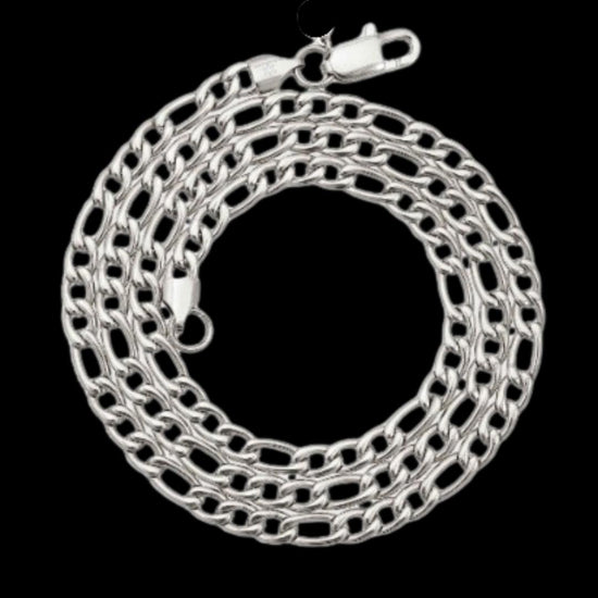 5MM Figaro Chain and Bracelet Bundle Silver Full Close Up View