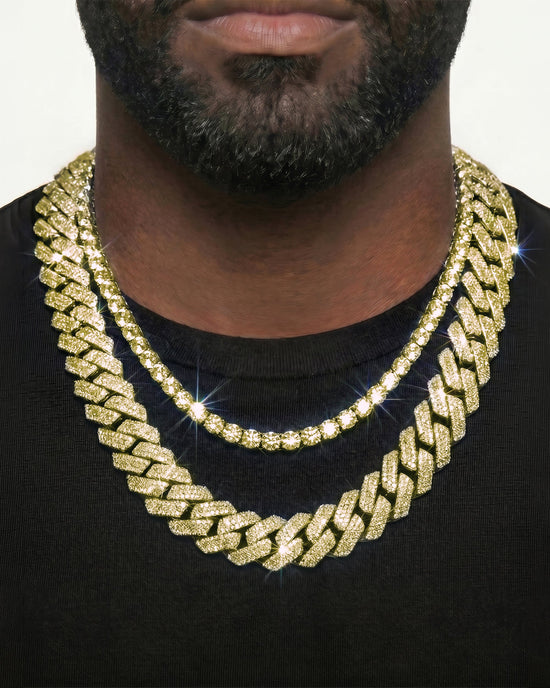 14K Yellow Gold VVS Moissanite Cuban Necklace Stack