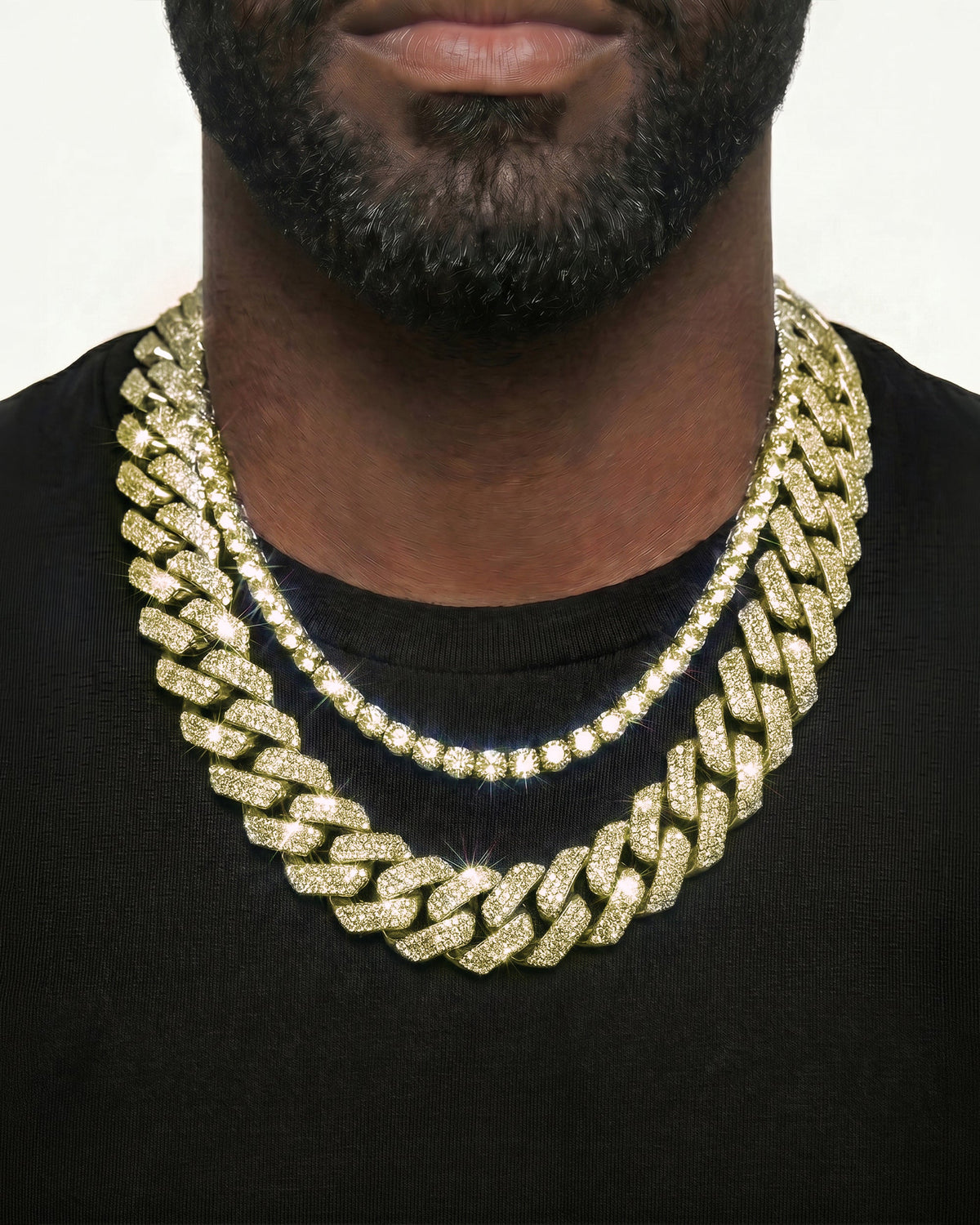 14K Yellow Gold VVS Moissanite Cuban Necklace Stack