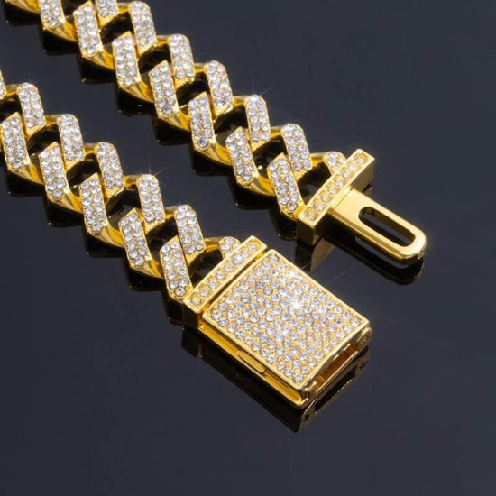 12mm Round Moissanite Cuban Link Chain Batlink in 14K Yellow Gold