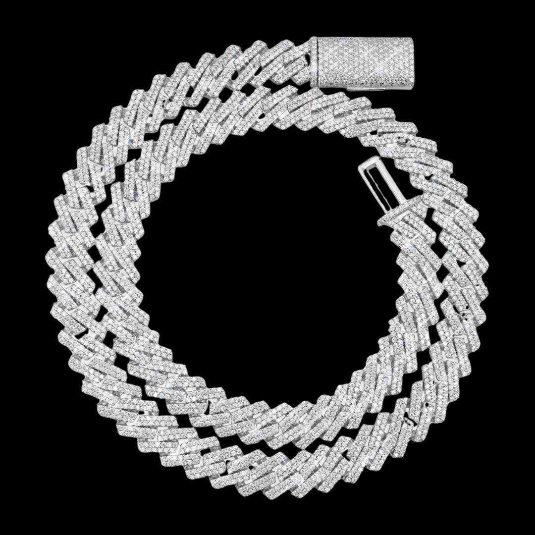 12MM VVS Moissanite Double Row Cuban Necklace 14K White Gold