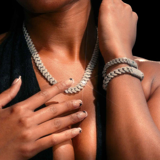 10MM Moissanite Cuban Link Chain and Bracelet Set
