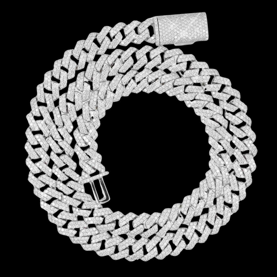 10MM VVS Moissanite Pave Cuban Necklace in 14K Gold