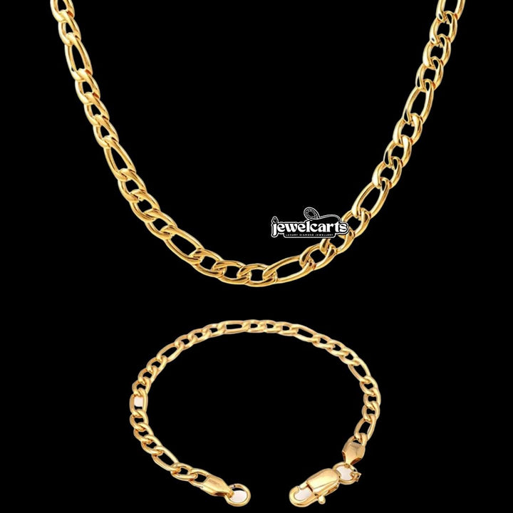 5mm Figaro Chain and Bracelet Bundle in 14K Gold Front View