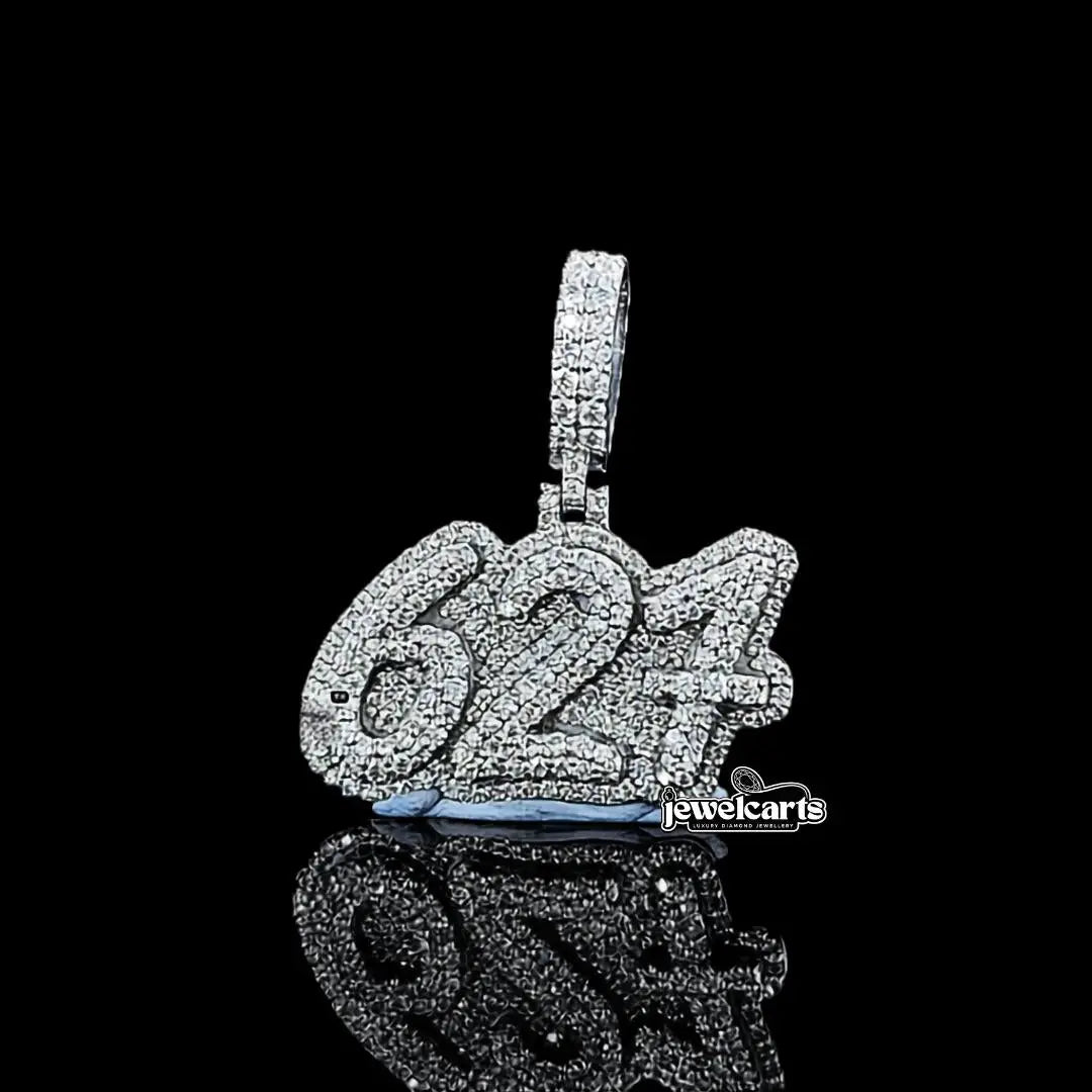 627 Iced Number Moissanite Pendant in 925 Sterling Silver Front View
