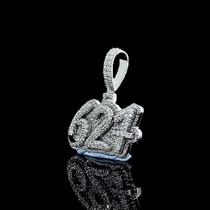 627 Iced Number Moissanite Pendant in 925 Sterling Silver Right Profile View