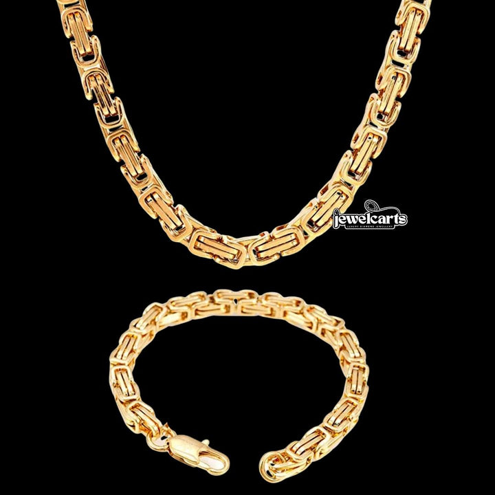 6MM 14K Gold Byzantine Chain and Bracelet Set Front View