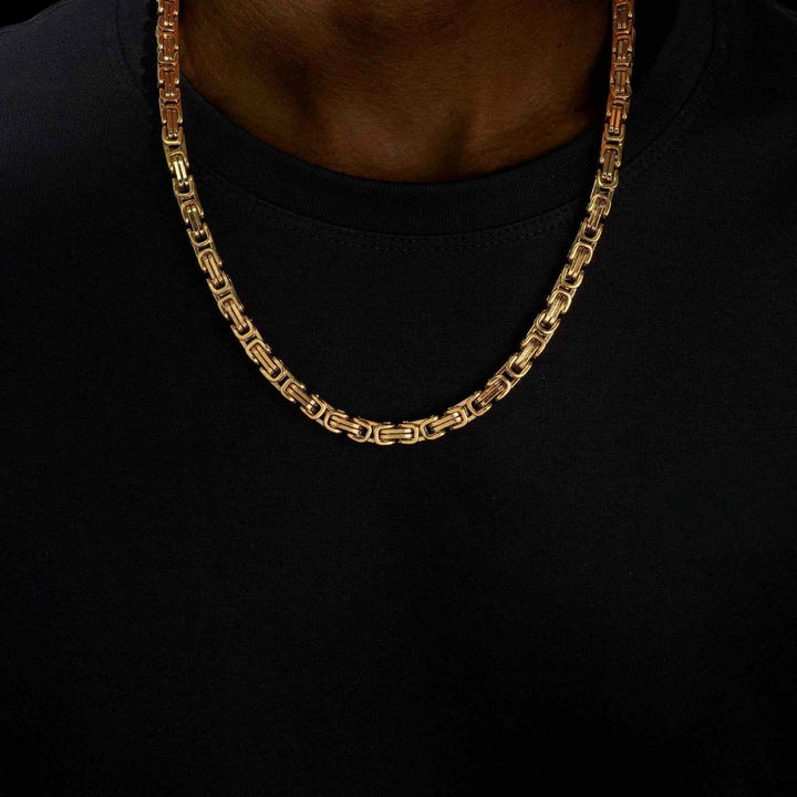 6MM 14K Gold Byzantine Chain and Bracelet Set Neck View 