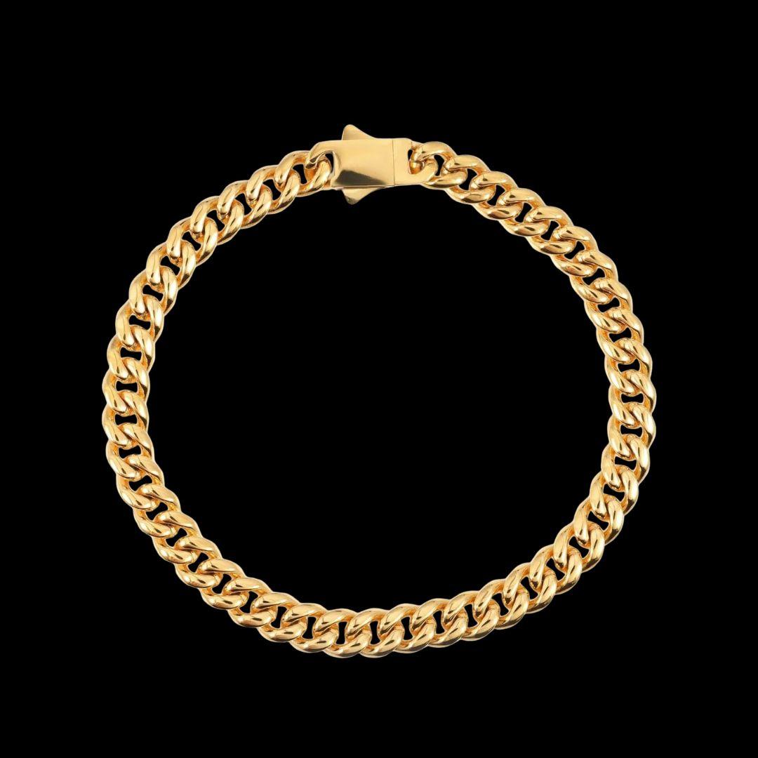 6MM 14K Gold Cuban Link Chain and Bracelet Set Close Up Front View