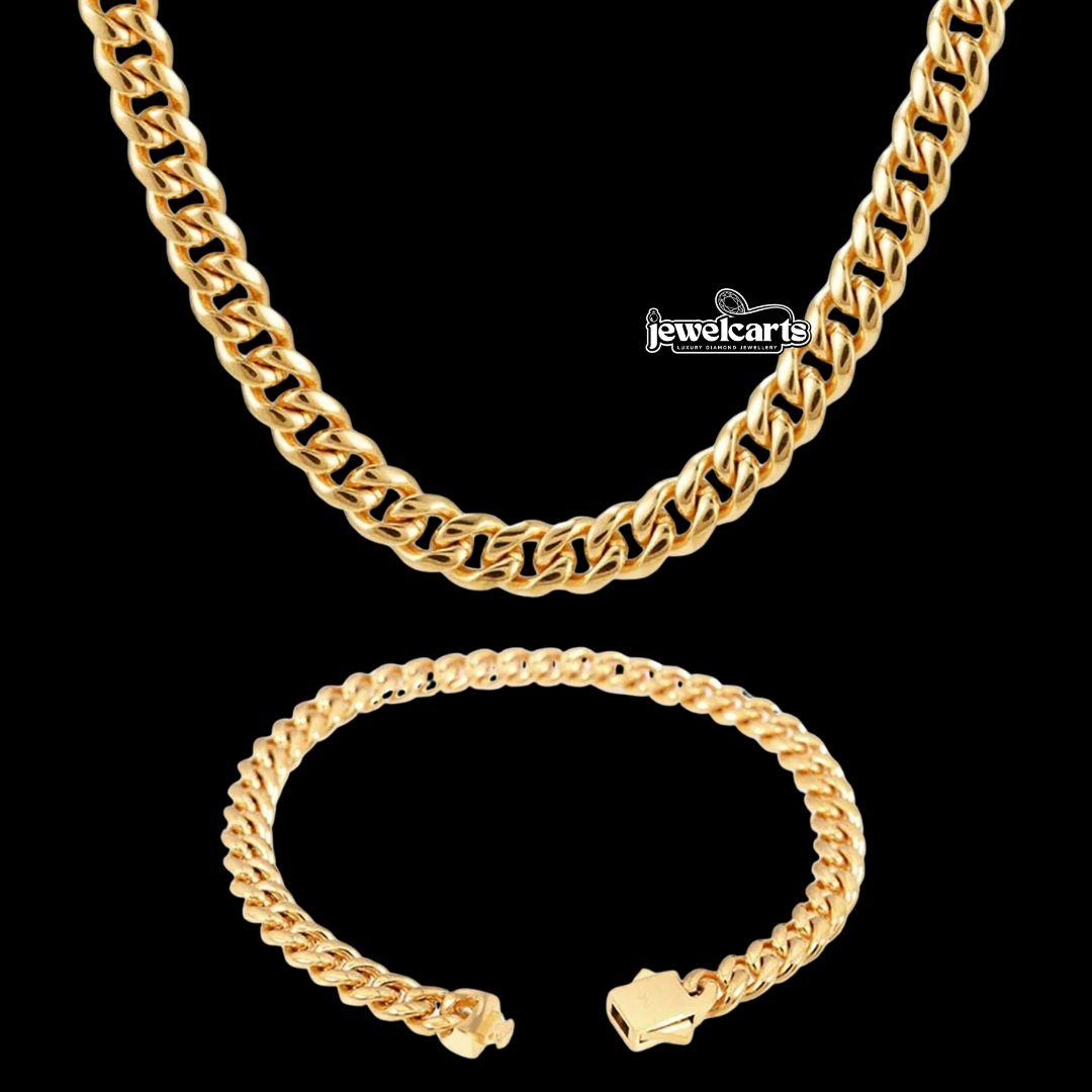 6MM 14K Gold Cuban Link Chain and Bracelet Set Front View