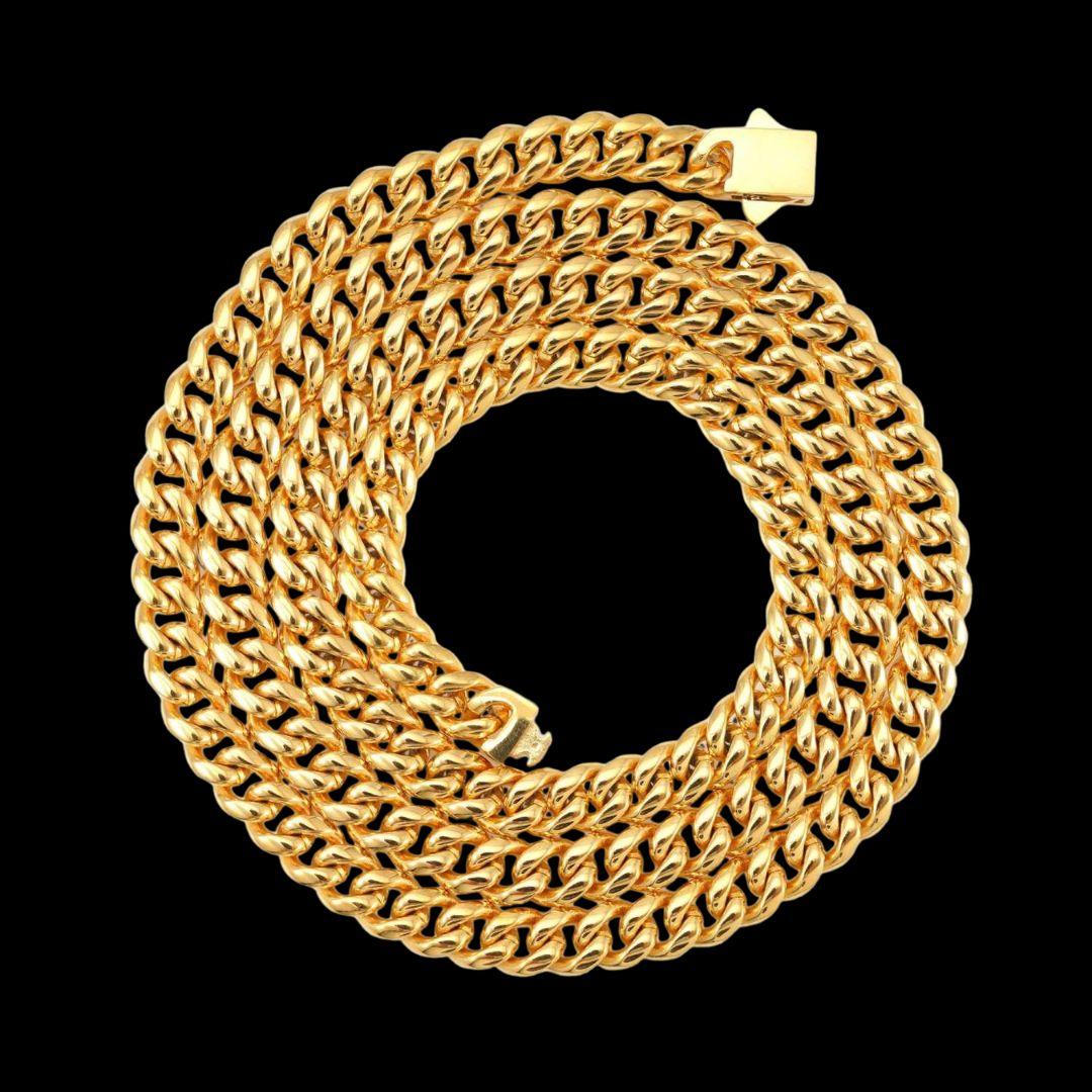 6MM 14K Gold Cuban Link Chain and Bracelet Set Full Close Up View
