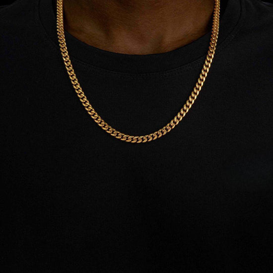 6MM 14K Gold Cuban Link Chain and Bracelet Set Neck View 