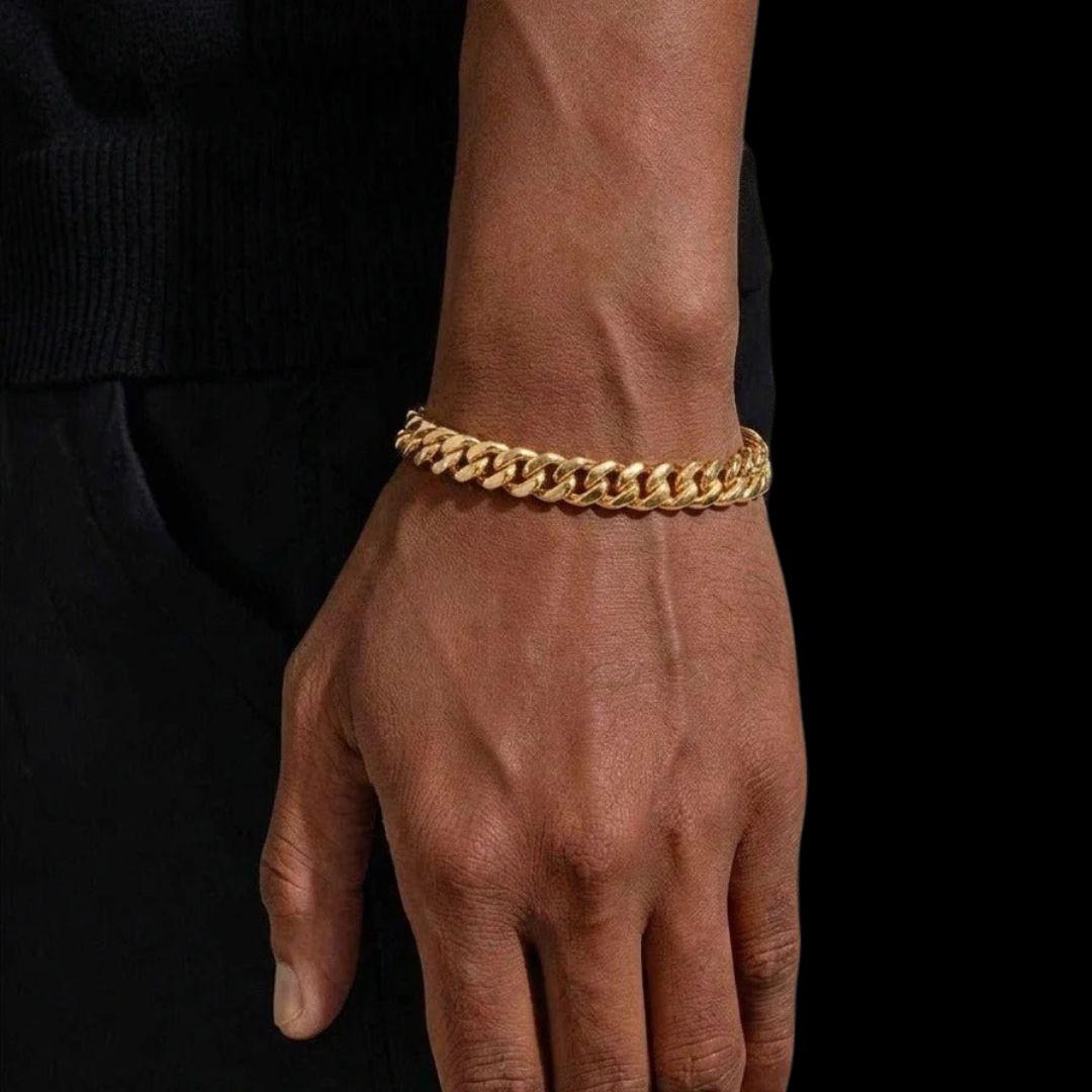 6MM 14K Gold Cuban Link Chain and Bracelet Set On Hand View