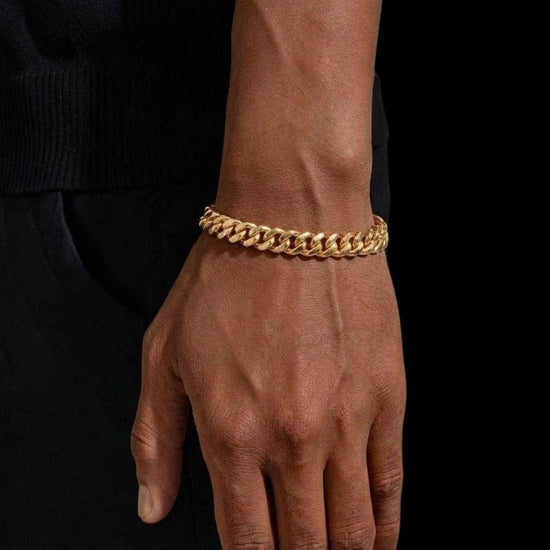 6MM 14K Gold Cuban Link Chain and Bracelet Set On Hand View