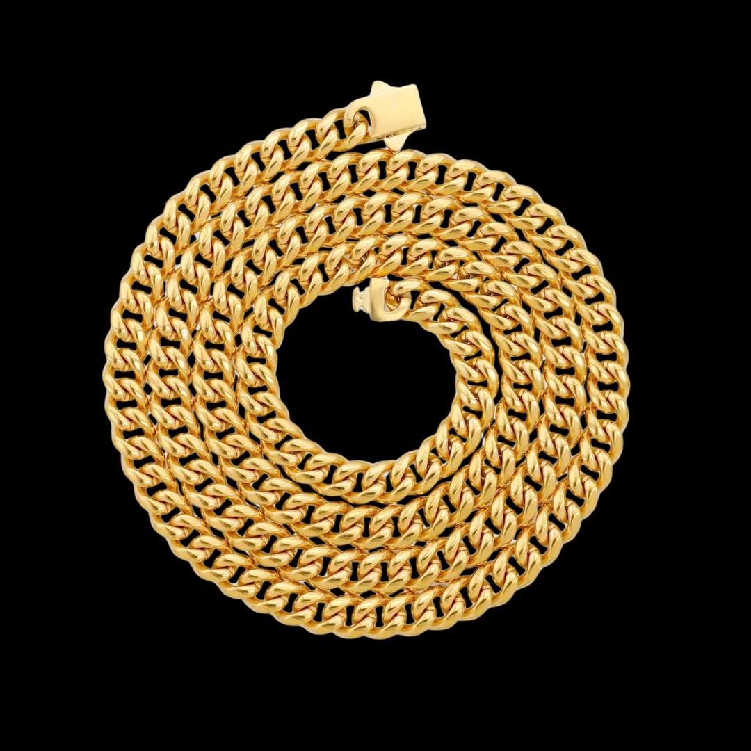 6MM 14K Yellow Gold Cuban Link Chain Full Close Up View