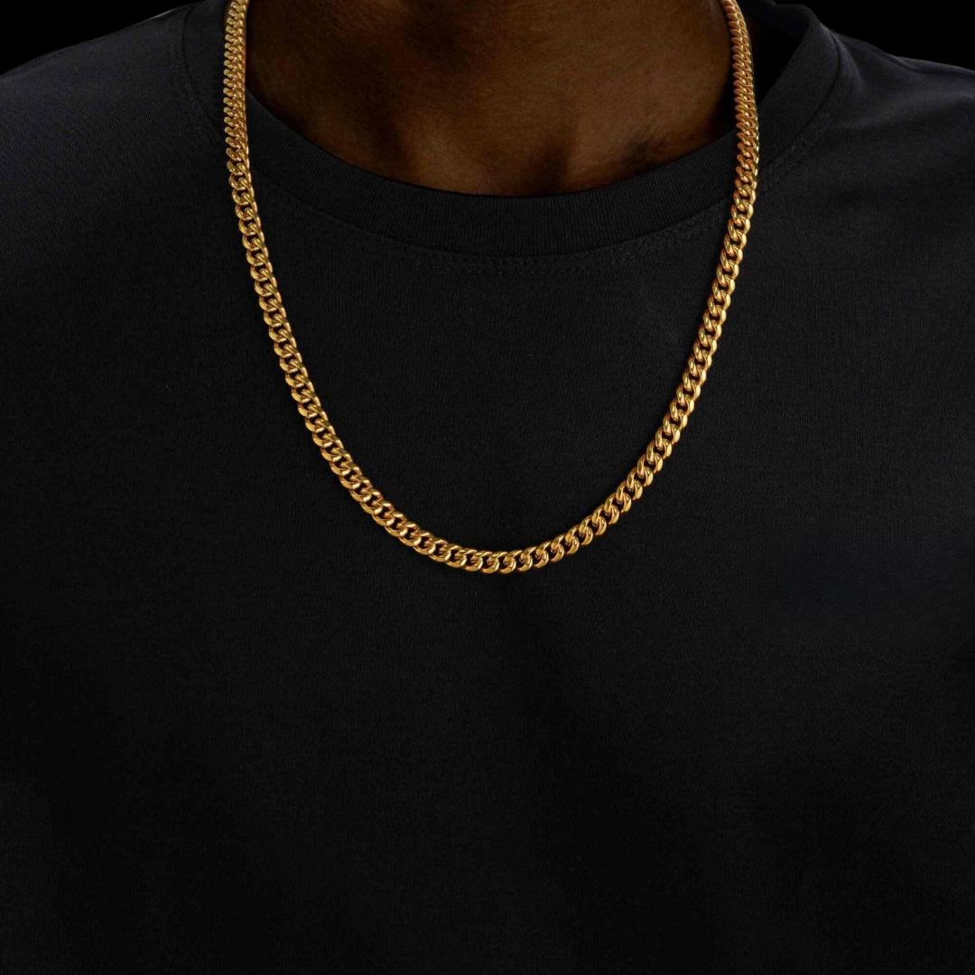 6MM 14K Yellow Gold Cuban Link Chain Neck View 