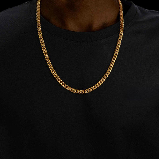 6MM 14K Yellow Gold Cuban Link Chain Neck View 