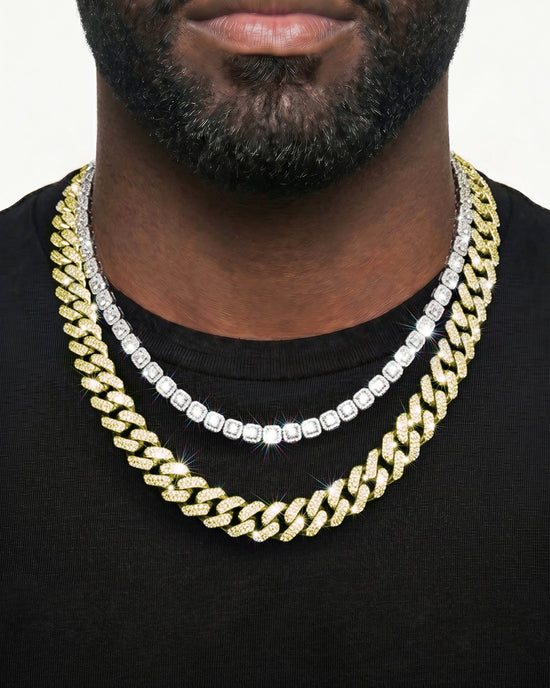 14K Yellow Gold VVS Moissanite Cuban Necklace Stack