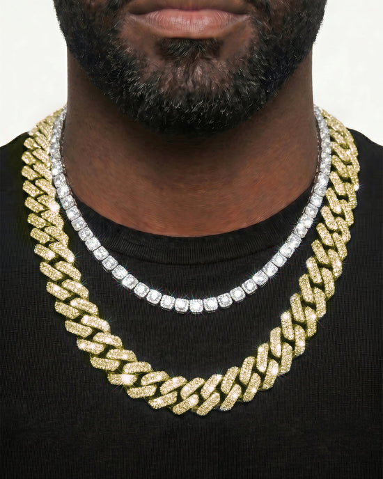 14K Yellow Gold VVS Moissanite Cuban Necklace Stack
