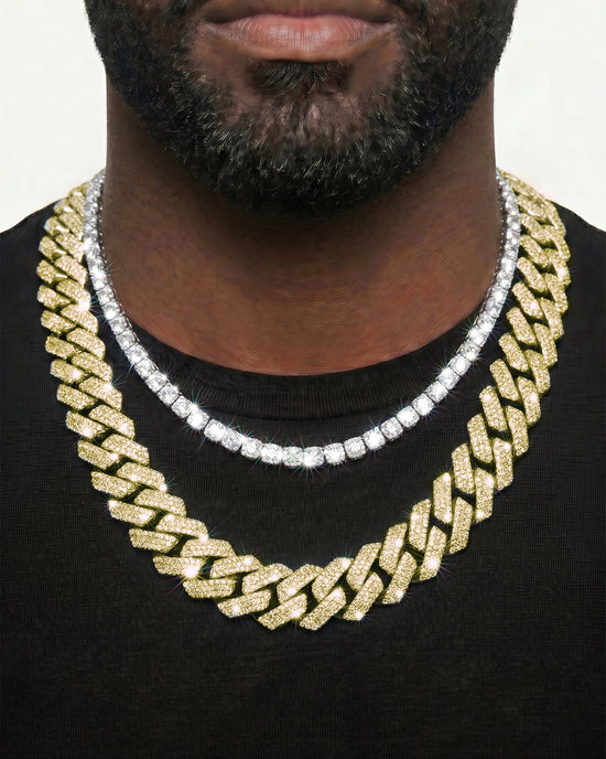 14K Yellow Gold VVS Moissanite Cuban Necklace Stack